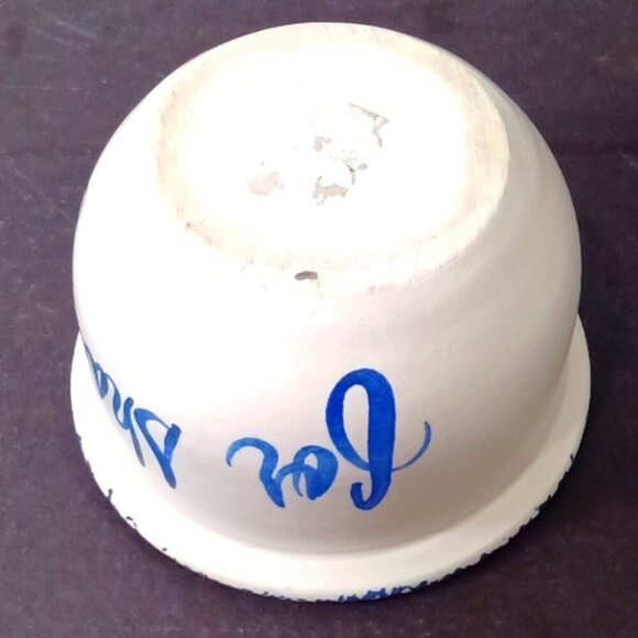 Blue Spongeware Popcorn Bowl w/ "for Sharing' Written on Bowl 6.5" Diameter - Picture 4 of 5